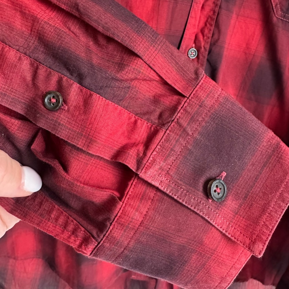 Billy Reid Huckberry Men Button Down Red Plaid Long sleeve XL cotton relaxed - Picture 3 of 9